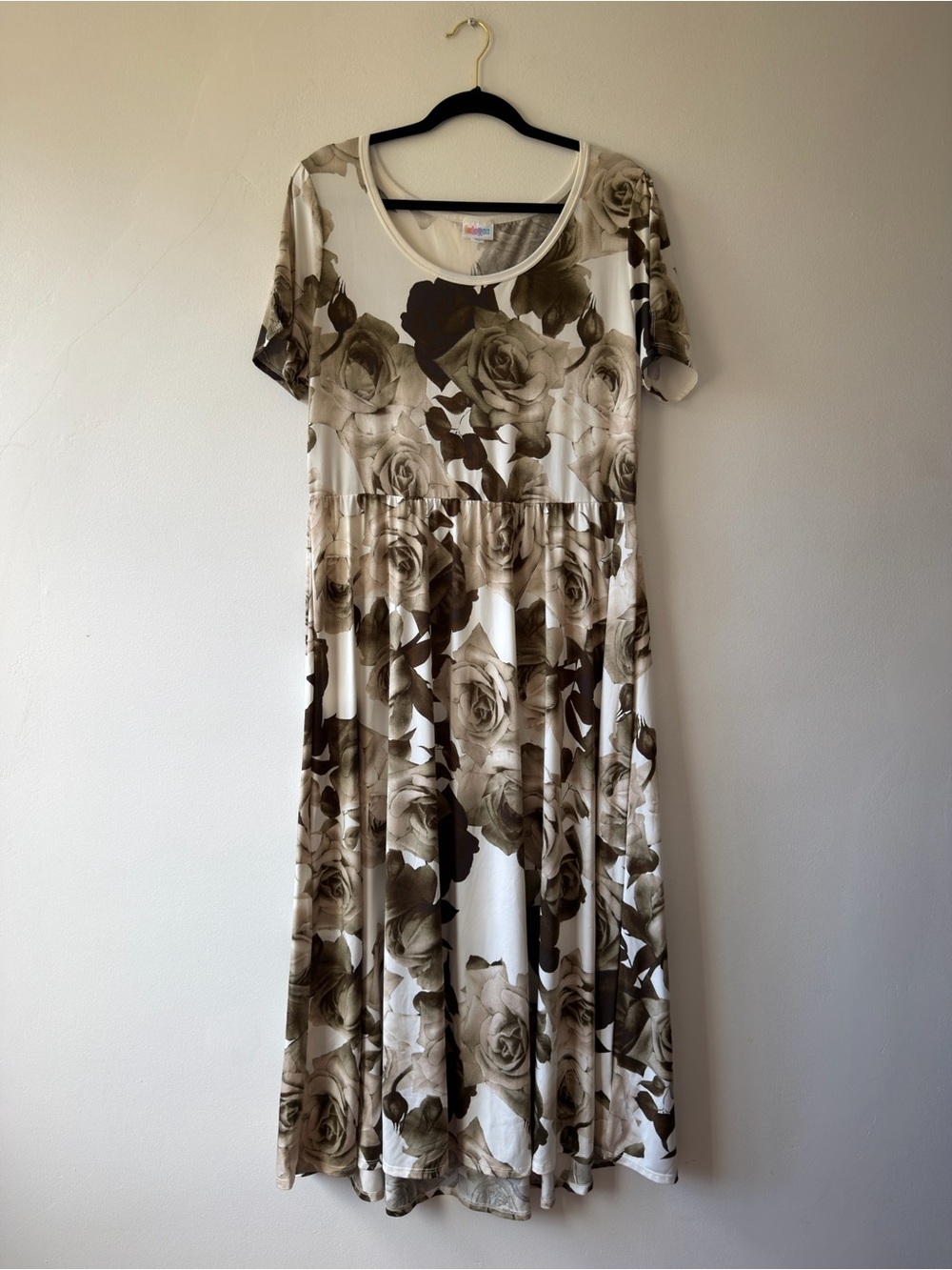 LulaRoe Floral Scoop Neck Midi Dress in Cream and Brown Size 2XL